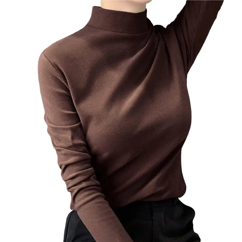 Half High Collar Women Thermal Top Slim Bottoming Blouse Autumn Winter Tee Shirt Thickened Double-Sided Fleece  Thermal Top