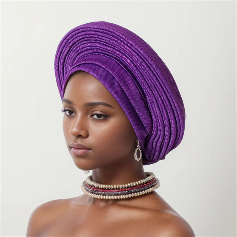 Nigeria Head Ties Wedding Party Headgear Elegant African Headtie Turban Already Made Women's Auto Gele Female Head Wraps