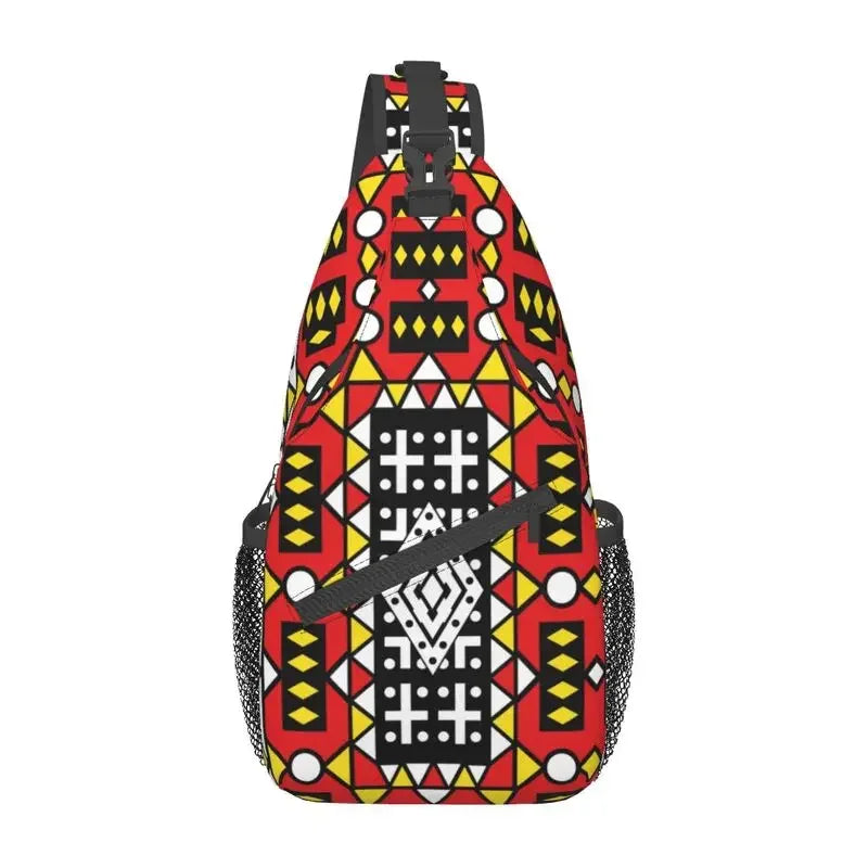 African Kente Cloth Design Sling Bag for Traveling Traditional Africa Ethnic Pattern Chest Crossbody Backpack Shoulder Daypack