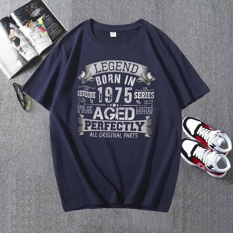 LEGEND BORN IN 1975 AGED Printed T-shirt Fun 50th Birthday Gift Personalized Short Sleeves Men Clothing Graphic Streetwear