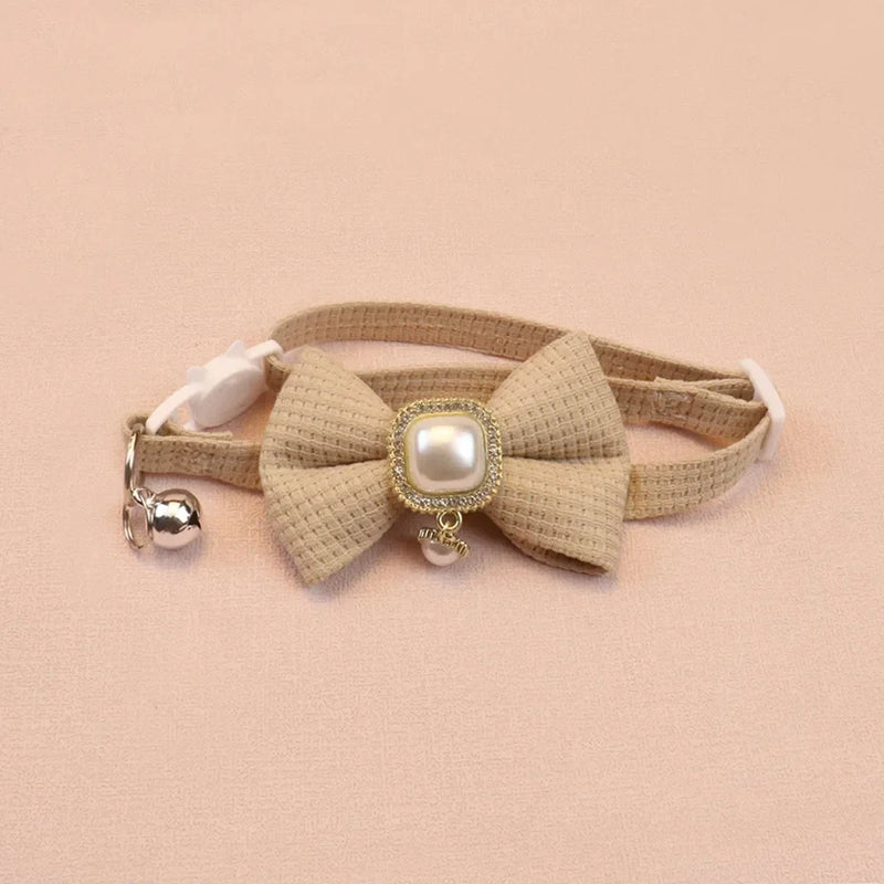 2024 New 20-35cm Adjustable Waffle Cat Collar Vintage Pearl Pendant Pet Collar Cute Bow Bell Small Dog Collar