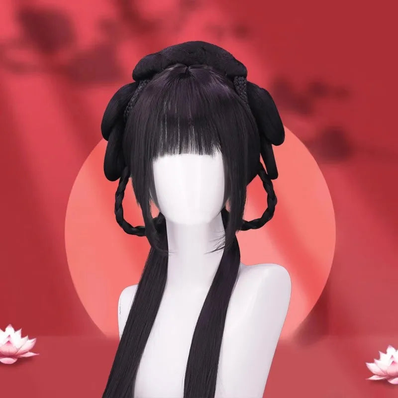 AOSI Synthetic Wei And Jin Style Warring States Robe Hanfu Wig Package Integrated Bun Back Pressed Back Hair Ancient Style