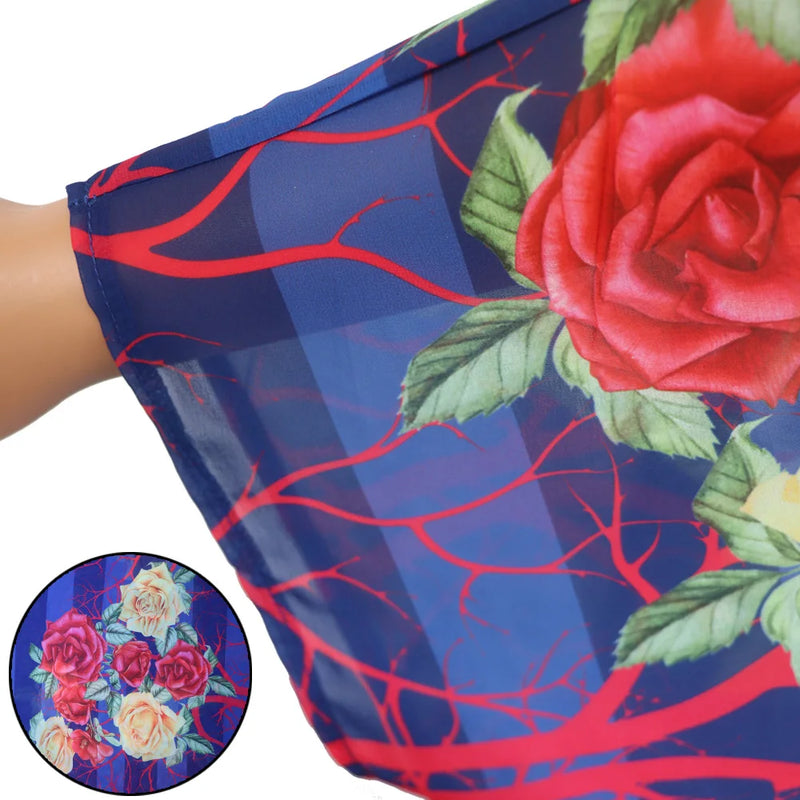 Mãe africana elegante chiffon impresso vestido longo robe grande balanço decoração diamante de luxo com estiramento interno saia interna