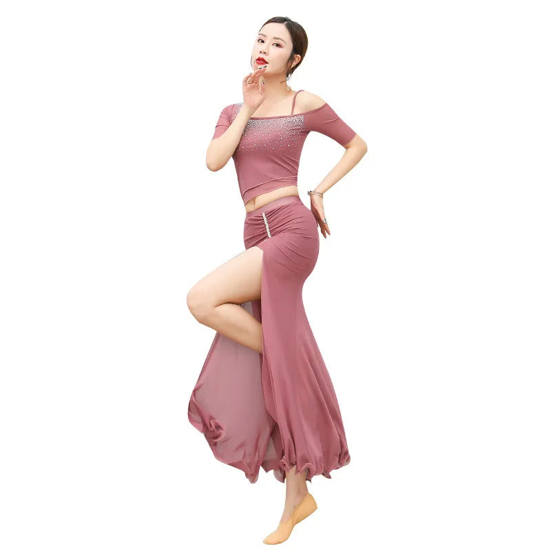 Belly Dancer Costume Set for Women Sexy Top+sexy Drum Solo Skirt 2pcs Oriental Belly Dancing Wear Clothing Bellydance Outfit