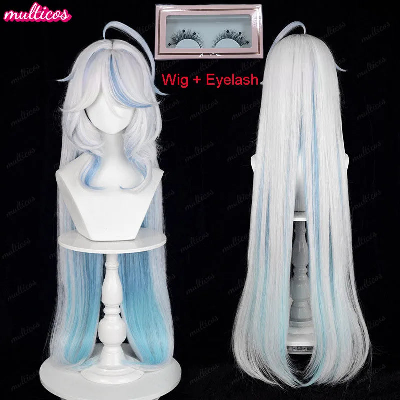 High Quality Focalors Wig Fontaine Furina Cosplay Wig Game Genshin Blue White Heat Resistant Synthetic Hair Anime Wigs + Wig Cap