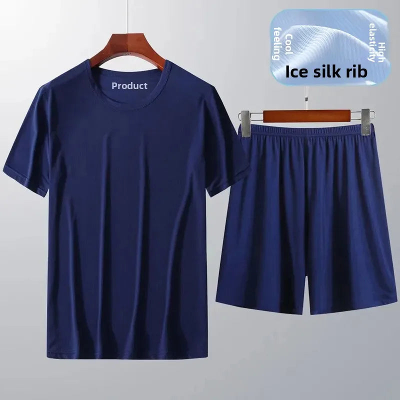 Summer Lightweight Loose Casual Short Sleeve T-Shirt Five-Point Pants Sleepwear Set for Men And Women Home Comfortable Pyjamas