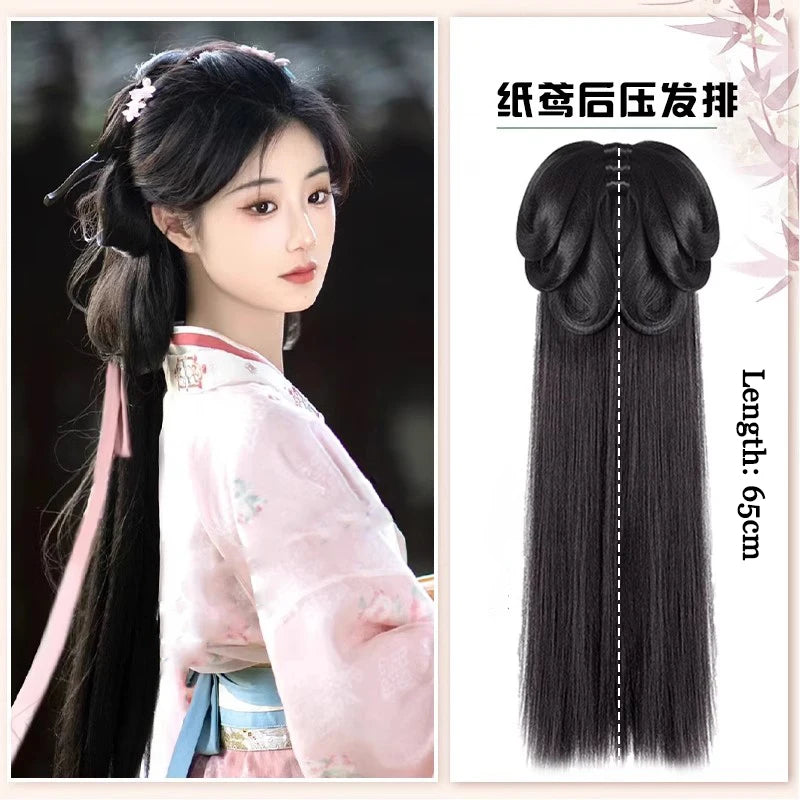 AOSI Synthetic Wei And Jin Style Warring States Robe Hanfu Wig Package Integrated Bun Back Pressed Back Hair Ancient Style