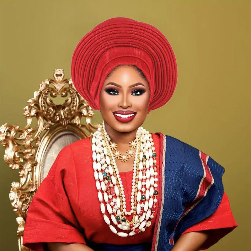 Nigeria Head Ties Wedding Party Headgear Elegant African Headtie Turban Already Made Women's Auto Gele Female Head Wraps