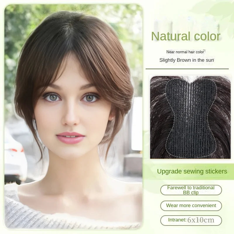 Adesivos de cabelo humano com gancho e laço, pasta mágica, toppers de cabelo para mulheres, sem clipe, cabelo humano, divisão intermediária, franja lateral de 10 polegadas