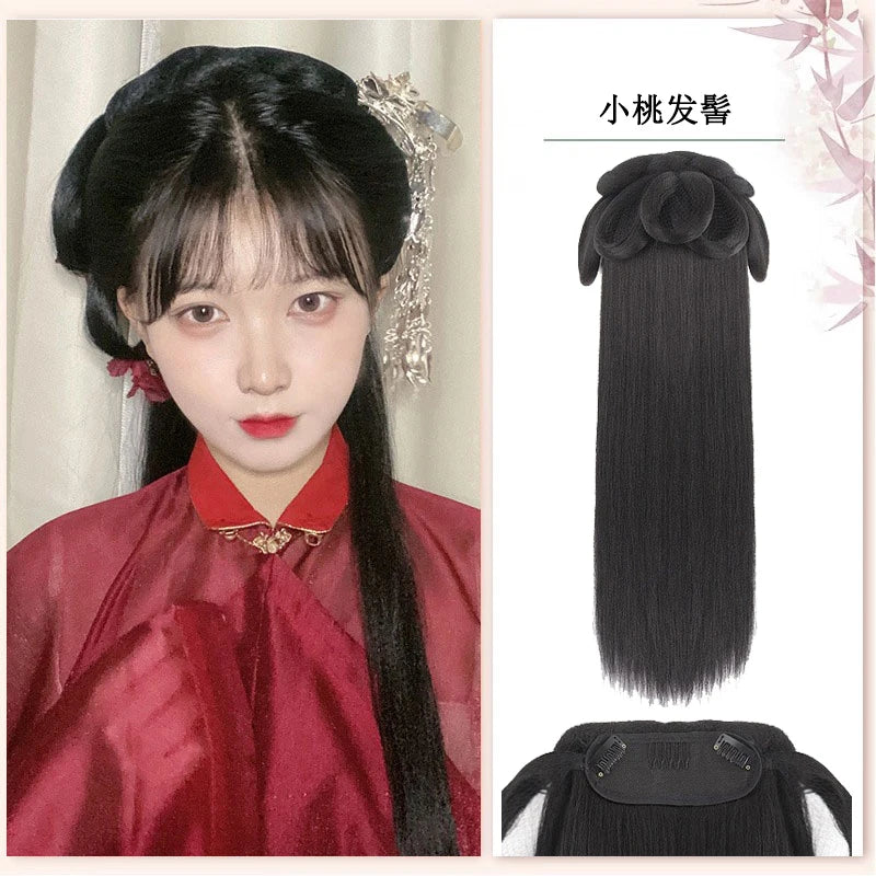 AOSI Synthetic Wei And Jin Style Warring States Robe Hanfu Wig Package Integrated Bun Back Pressed Back Hair Ancient Style