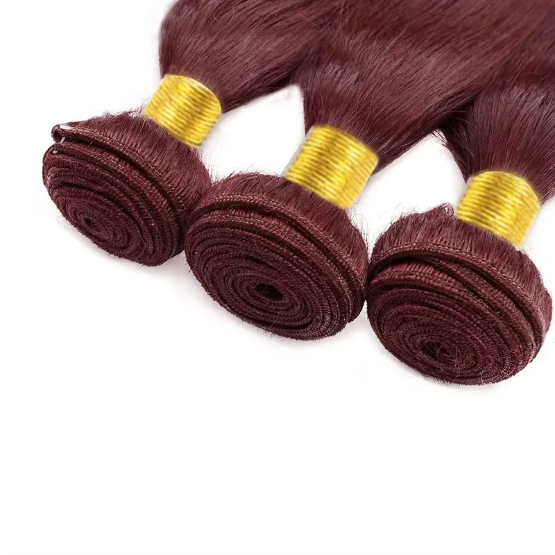 Straight Ombre Burgundy Bundles 1 3 4 Pcs/Lot 99J Dark Wine Red Brazilian Unprocessed Raw Human Hair Weave Extensions For Women