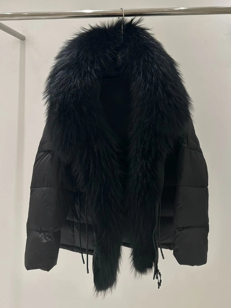 OFTBUY Thick Warm White Duck Down Coat Waterproof Parka 2025 New Oversized Raccoon Fur Collar Winter Puffer Hooded Jacket Women