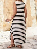 Vestido maxi regata listrado de verão 2025 para mulheres, decote em U, solto, ajuste, plus size feminino mais vendido