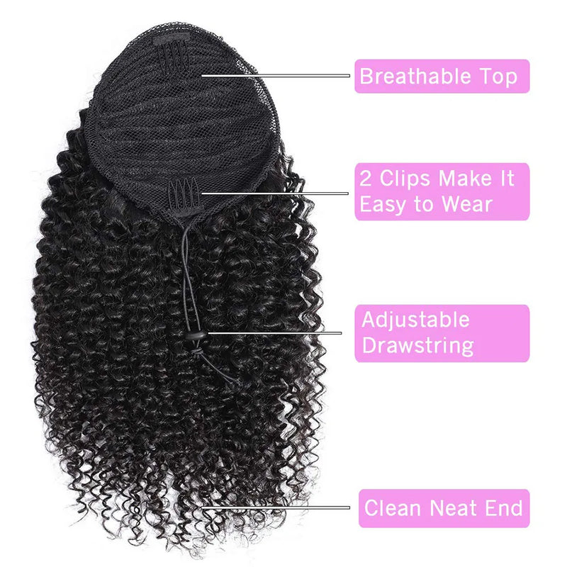 Mogolian afro kinky encaracolado cordão rabo de cavalo remy extensões de cabelo humano 3c 4a 10-24 polegada longo kinky clipe na extensão de rabo de cavalo