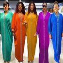 Elegante Rayon Tecido Vestido com Strass e Beads, Vestuário Africano, Nova chegada, Plus Size