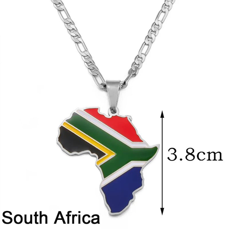 Anniyo 3.8CM Hip-hop South Sudan/Côte d'Ivoire/South Africa Map Flag and Africa Pendant Necklaces for Women Men Jewelry