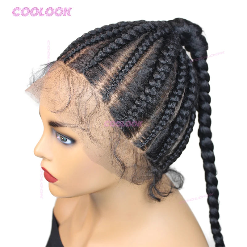 30" High Ponytail Cornrow Braids Lace Wigs Synthetic Braided Wigs For Black Women Full Lace Braided Wig Box Braid Wig