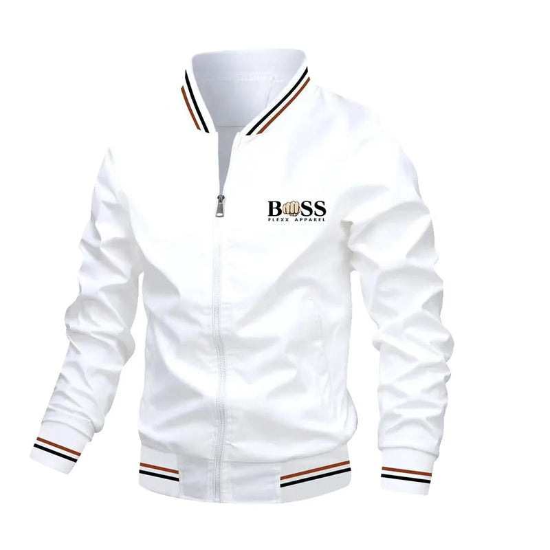 Spring and Autumn Men's School style striped jacket, outdoor jogging windproof coat, multi-pocket zipper basic men's style
