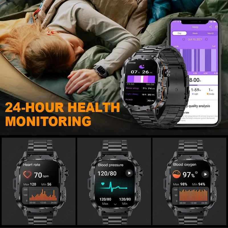 Lige 2025 relógio inteligente militar robusto masculino relógios ao ar livre lp68 à prova dwaterproof água 1.95 "al voz bt chamada homem smartwatch para android ios