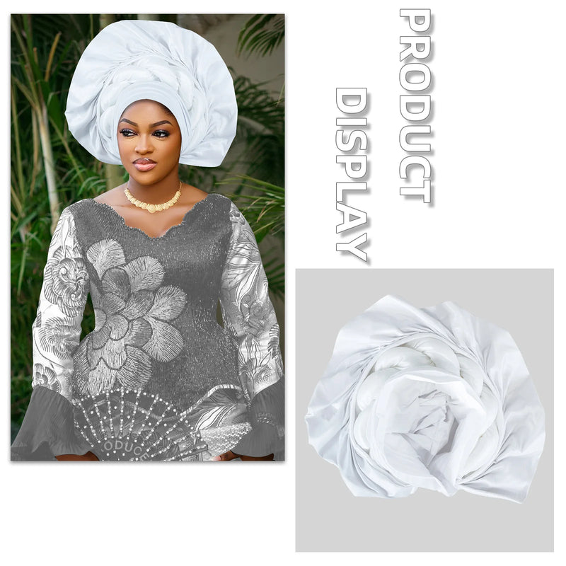 African Female Turban Cap Women Autogele Headtie Nigeria Fan Geles Wedding Party Head Wraps Headwear Bonnet Hijab Hat Headscarf