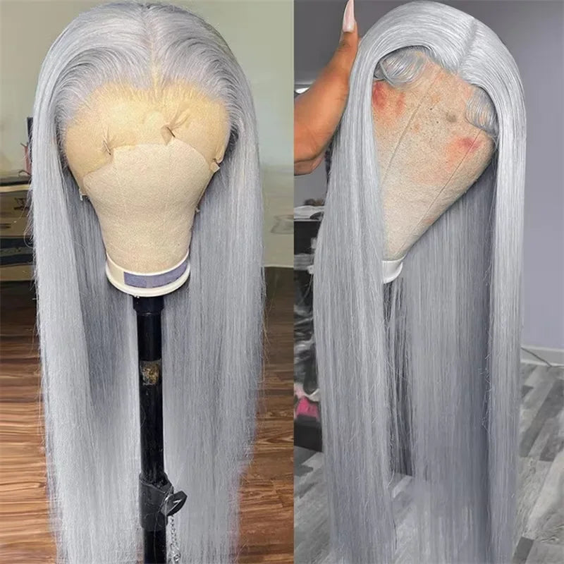 13x6 Straight Grey Lace Front Wig Human Hair Pre Plucked Remy Brazilian Silver Gray Lace Frontal Wig Body Wave Human Hair Wigs