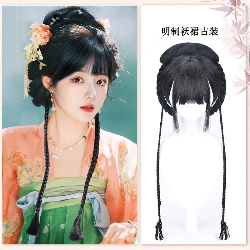 AOSI Synthetic Wei And Jin Style Warring States Robe Hanfu Wig Package Integrated Bun Back Pressed Back Hair Ancient Style