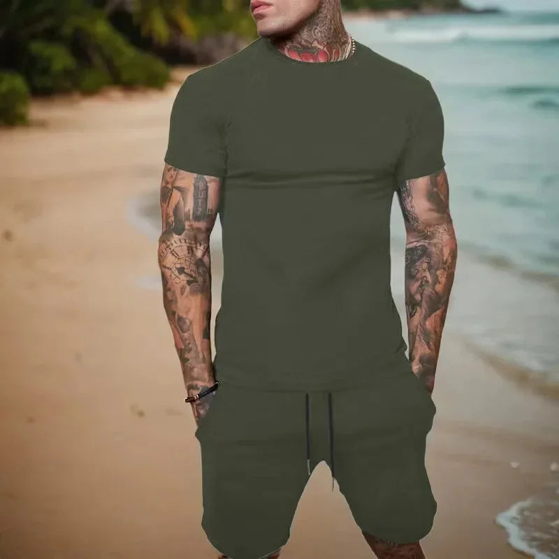 2024 moda e casual verão esportes ao ar livre terno masculino respirável camiseta shorts casual e elegante conjunto de duas peças