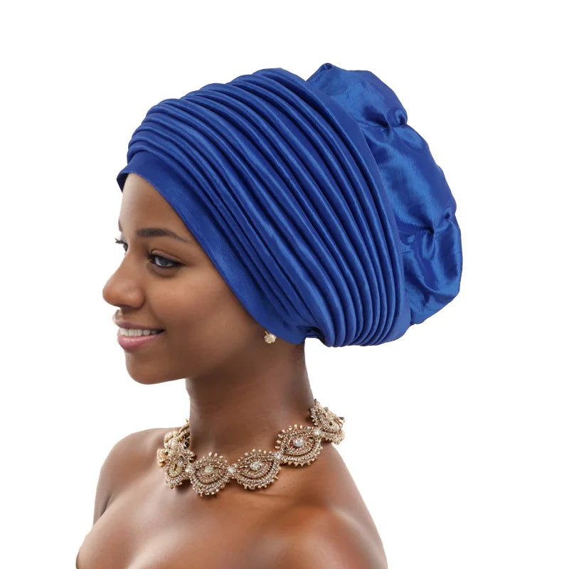 Multicamadas africano feminino turbante boné feminino cabeça envoltórios plissado auto gele boné headtie muçulmano festa headpiece