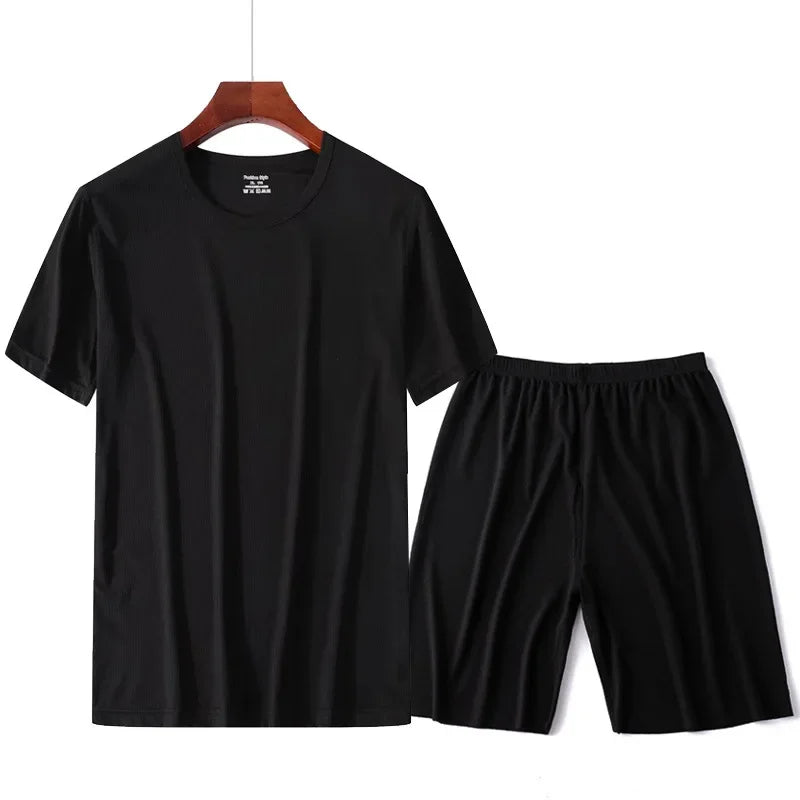 Summer Lightweight Loose Casual Short Sleeve T-Shirt Five-Point Pants Sleepwear Set for Men And Women Home Comfortable Pyjamas