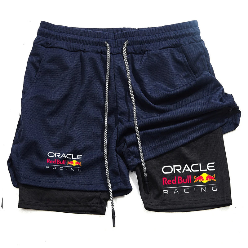 Red Bull 2-in-1 men's sports shorts, casual, quick-drying, double-layer breathable, perfect for summer running and fitness