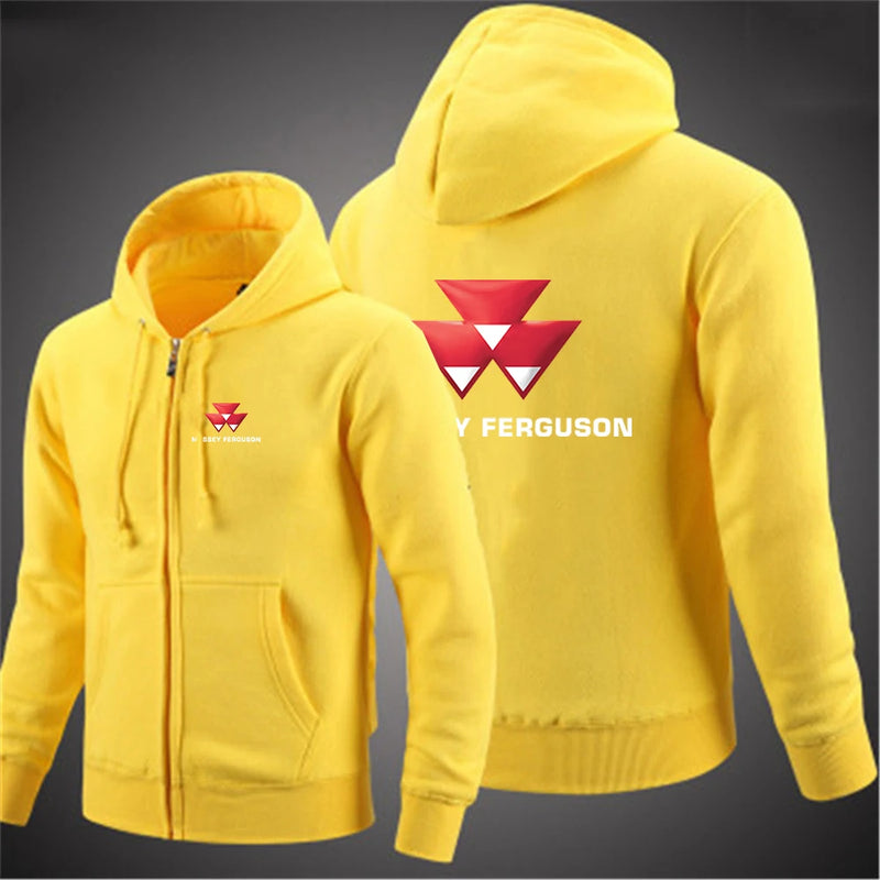 2025 Spring Autumn Men's Massey Ferguson Logo Print Pullover Hooded Hoodies Windproof Zipper Coat High Street Fashion Jacket