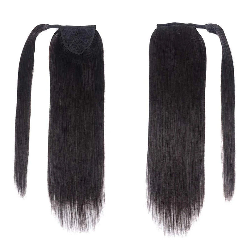 Clipe de rabo de cavalo em extensões de cabelo para mulheres negras, peruca brasileira, envoltório reto, cordão, cabelo humano, 100g
