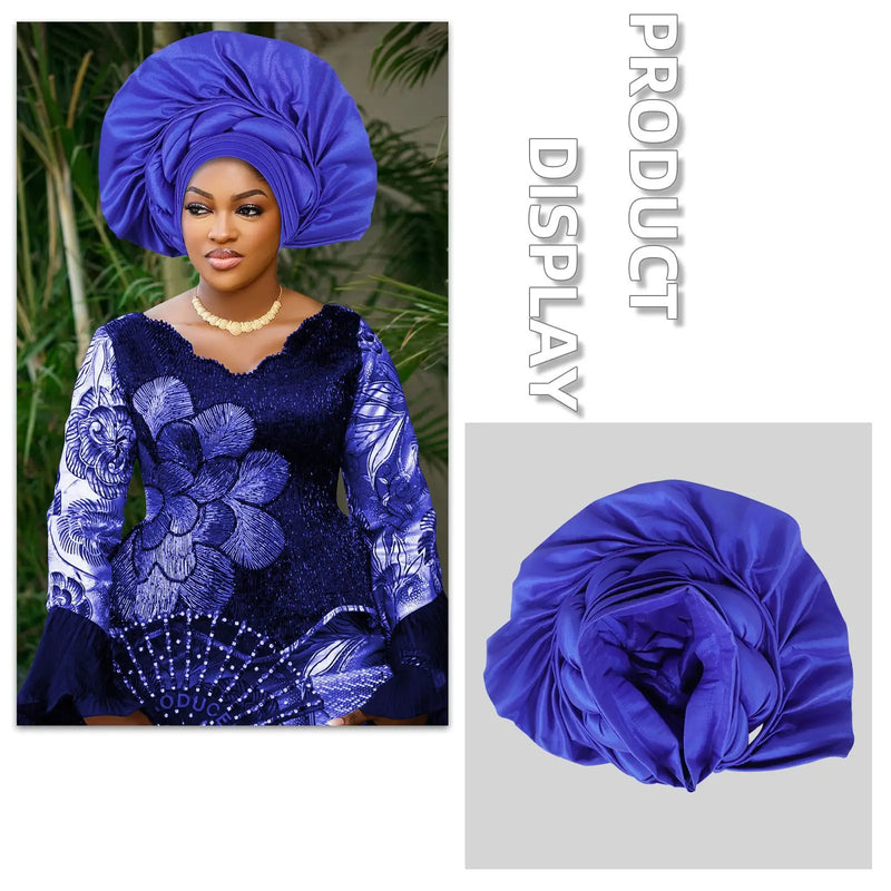 African Female Turban Cap Women Autogele Headtie Nigeria Fan Geles Wedding Party Head Wraps Headwear Bonnet Hijab Hat Headscarf