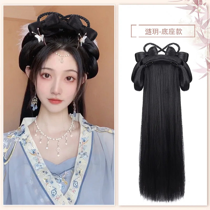 AOSI Synthetic Wei And Jin Style Warring States Robe Hanfu Wig Package Integrated Bun Back Pressed Back Hair Ancient Style