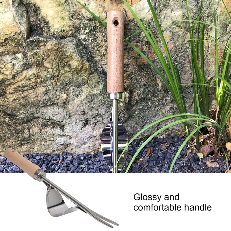 2 pçs jardim mão capinador de aço inoxidável resistente à ferrugem alça brilhante ferramenta remoção ervas daninhas jardim mão capinador