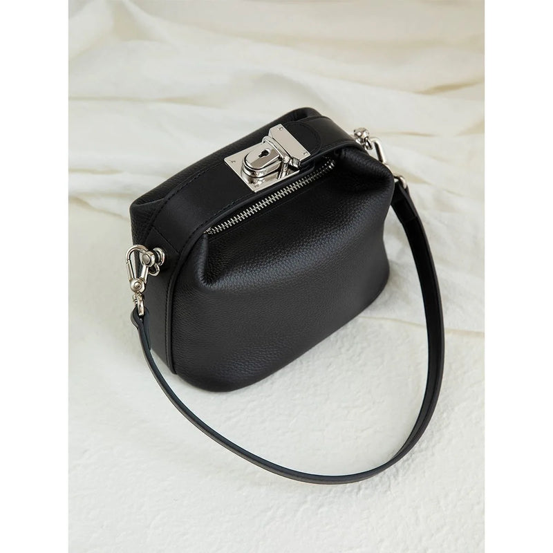 Leather bento bag fashionable lock buckle high-end feel single-shoulder crossbody bag versatile for daily use small square bag