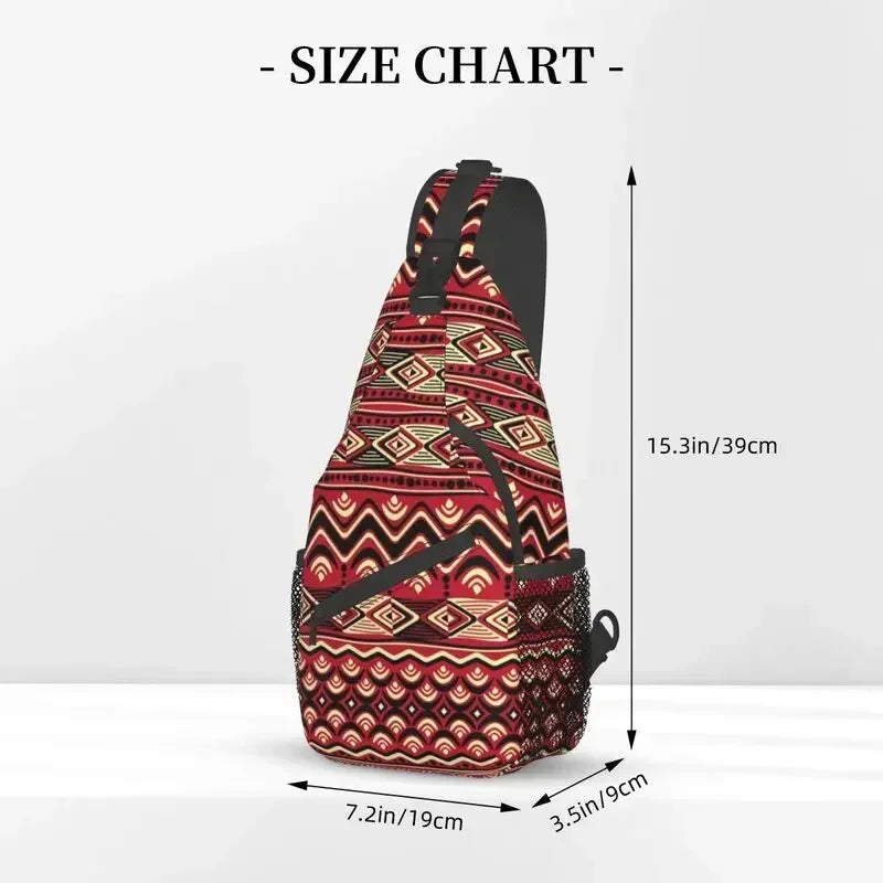 Maroon African Ankara Crossbody Sling Backpack Africa Civilization Styles Shoulder Chest Bag for Travel Hiking Daypack