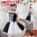 Adulto feminino impertinente palhaço traje jester coringa sexy outfit arlequim halloween sinister circo galinha festa fantasia vestido