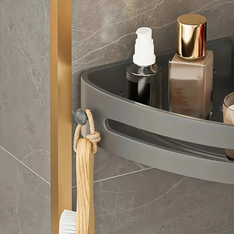 Suporte de chuveiro de canto do banheiro sem broca adesivo fixado na parede shampoo titular para banheiros garrafas de rack de armazenamento de condicionador