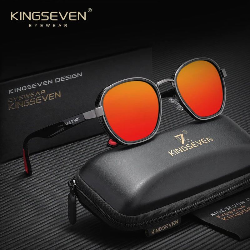 Kingseven polarizado pequeno quadro redondo steampunk óculos de sol das mulheres dos homens óculos de sol para condução uv400 tons