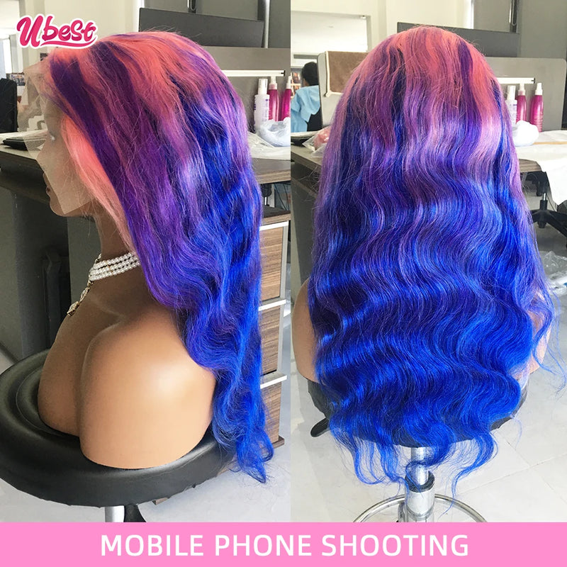 Purple And Pink Body Wave Lace Front Wigs For Women Human Hair Highlight 613 Wigs Pre Plucked 13X4 Human Hair Lace Frontal Wigs