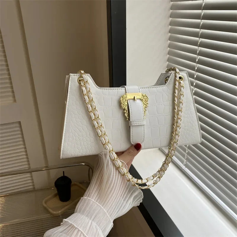 2024 Luxury Women's Chic Underarm Bags New Fashion Crocodile Pattern Chain Shoulder Bags Handbags Clutch Blue Green Armpit Bags