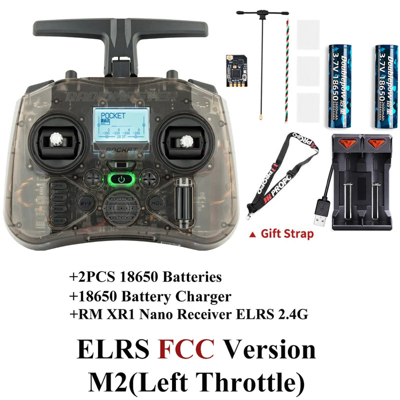 Radiomaster Pocket EdgeTX 2.4G Radio Controller FCC LBT (Mode2 Left-handed Throttle ) CC2500 / ELRS Hall Gimbal Transmitter
