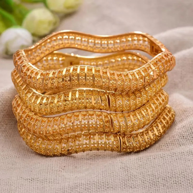 Ethiopian 4Pcs/lot Africa Gold Color Bangles for Women Dubai Bride Bracelet African Wedding Jewelry Middle East Items