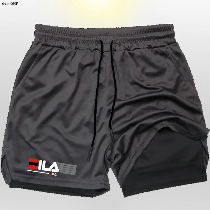 Shorts corrida secagem rápida para homens, esportes de ginástica, ao ar livre, treino, fitness, jogging, calças curtas, 2 em 1, verão