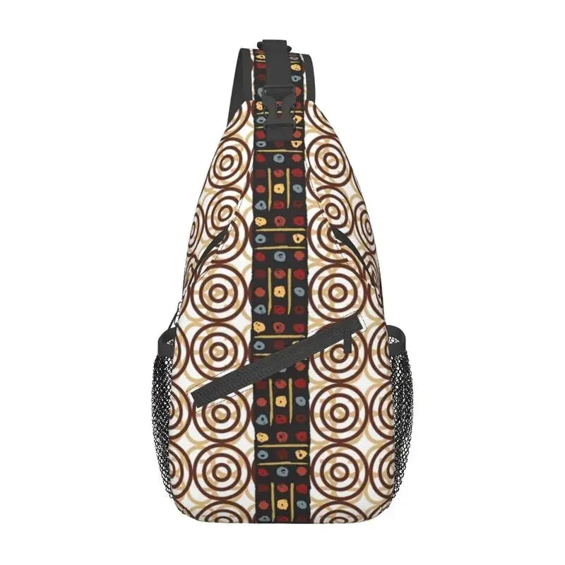African Kente Cloth Design Sling Bag for Traveling Traditional Africa Ethnic Pattern Chest Crossbody Backpack Shoulder Daypack