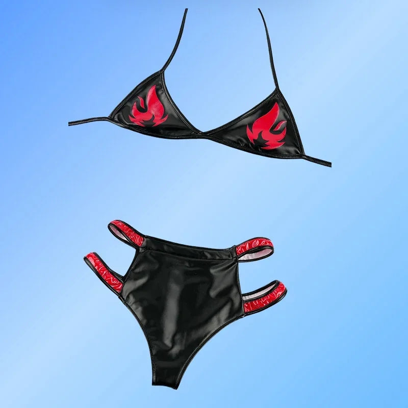 Meninas quentes conjunto de biquíni couro fetiche engrenagem cosplay roupa interior camisola role play roupas estudante lingerie fantasia erótica wear