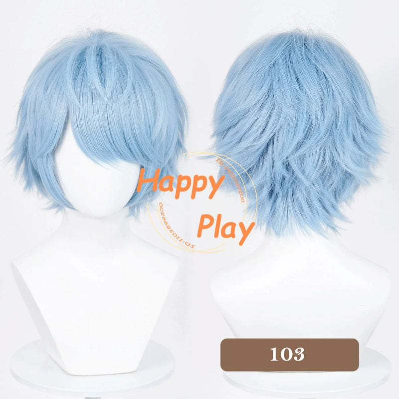 Synthetic Layered 32cm Short Anime Cosplay Wig Blue Purple Series Heat Resistant Hair For Men Women Halloween Anime Cosplay Wigs