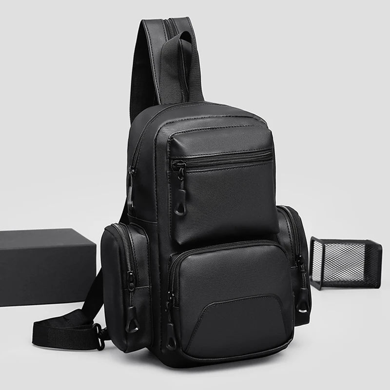Mochila multifuncional e multi-bolso para homens, bolsa de peito leve, bolsa transversal diagonal, cor sólida