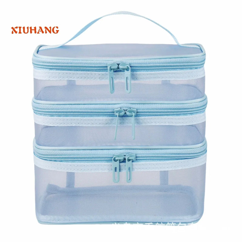 Women's Transparent Mesh Travel Cosmetic Bag Makeup and Toiletries Kit Storage Bag Make Up Organizer Bag